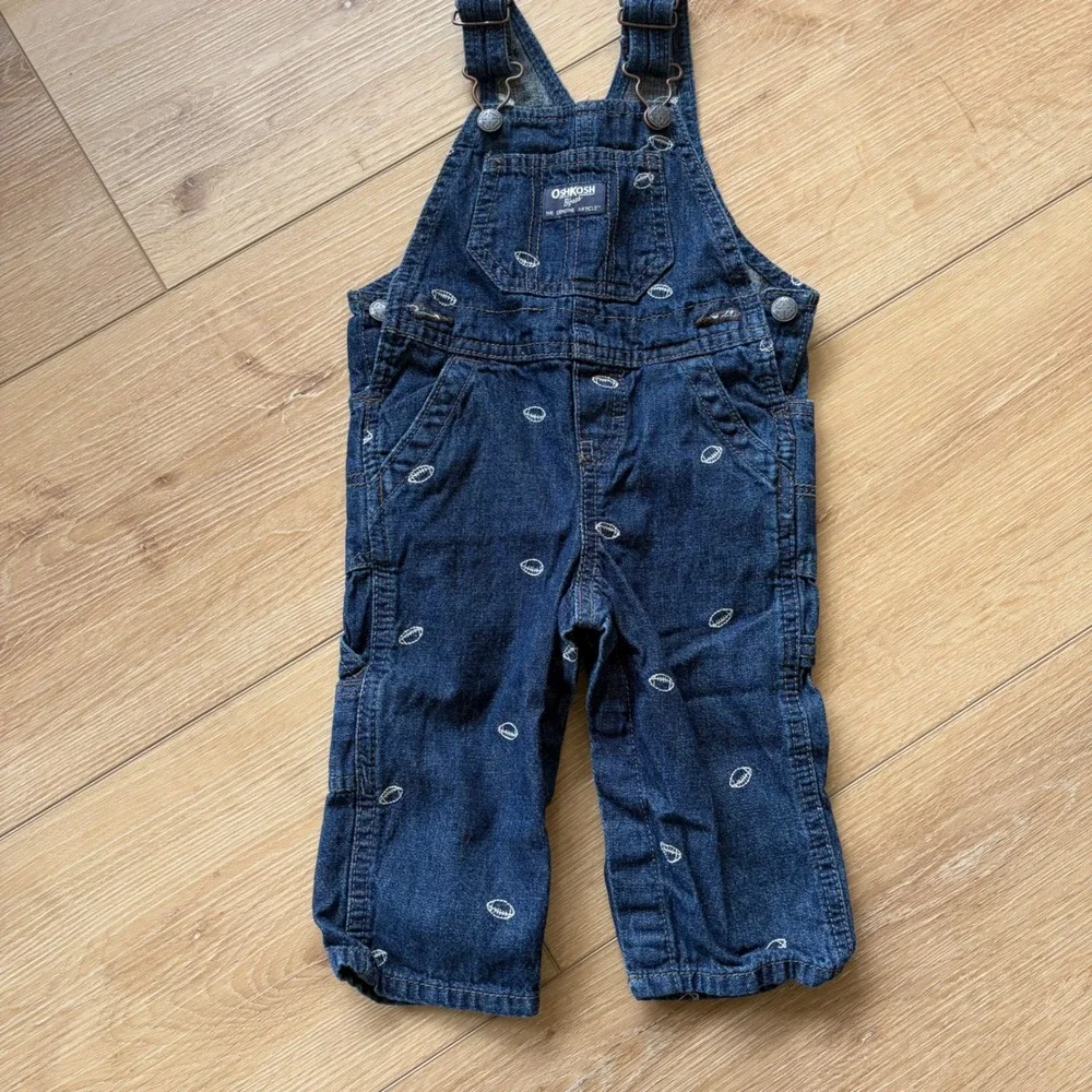 OshKosh Bgosh‎ size 12 months Denim Football Embroidered Vestbak Overalls Boys